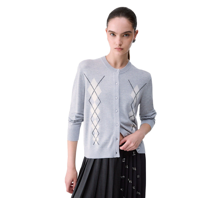 Cardigan Donna in misto lana, con motivo Argyle