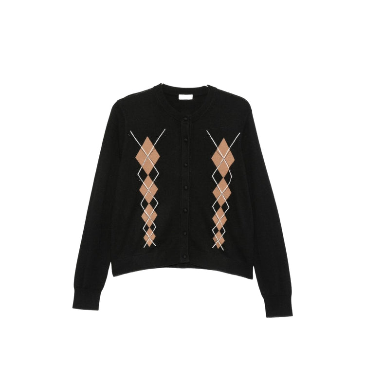 Cardigan Donna con motivo Argyle Nero