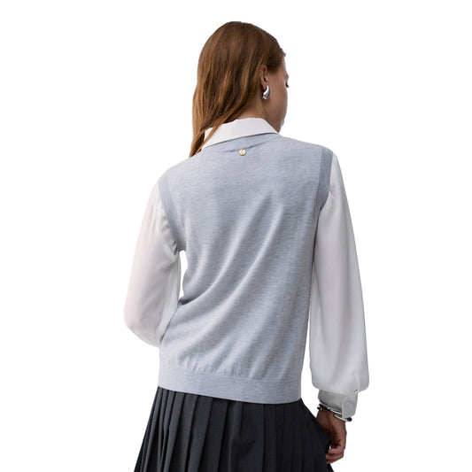Gilet Donna in misto lana, con motivo Argyle, a girocollo