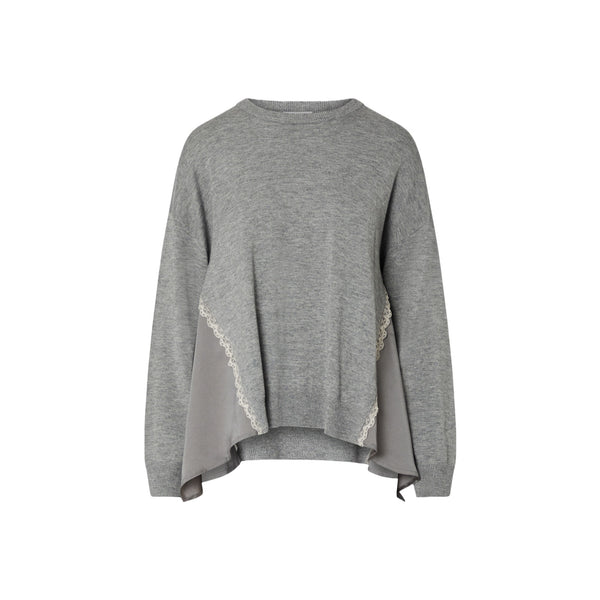 Maglia Donna in misto lana, con inserto in raso rifinito in pizzo