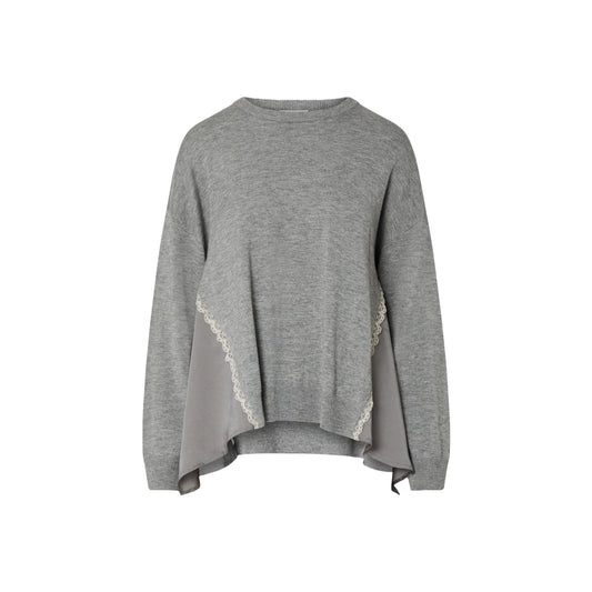Maglia Donna in misto lana, con inserto in raso rifinito in pizzo