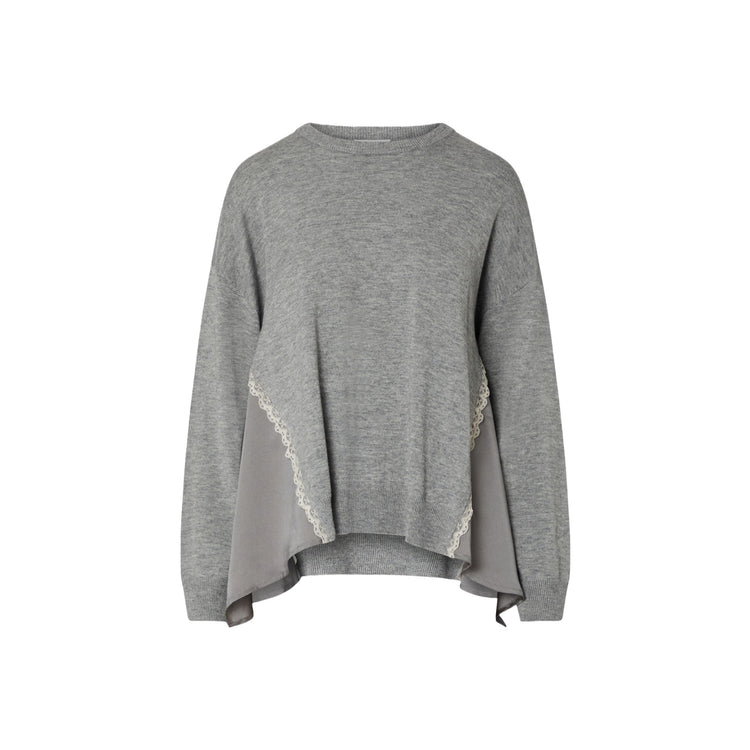 Maglia Donna in misto lana, con inserto in raso rifinito in pizzo