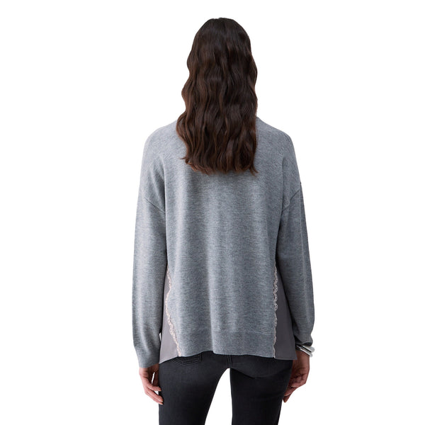 Maglia Donna in misto lana, con inserto in raso rifinito in pizzo