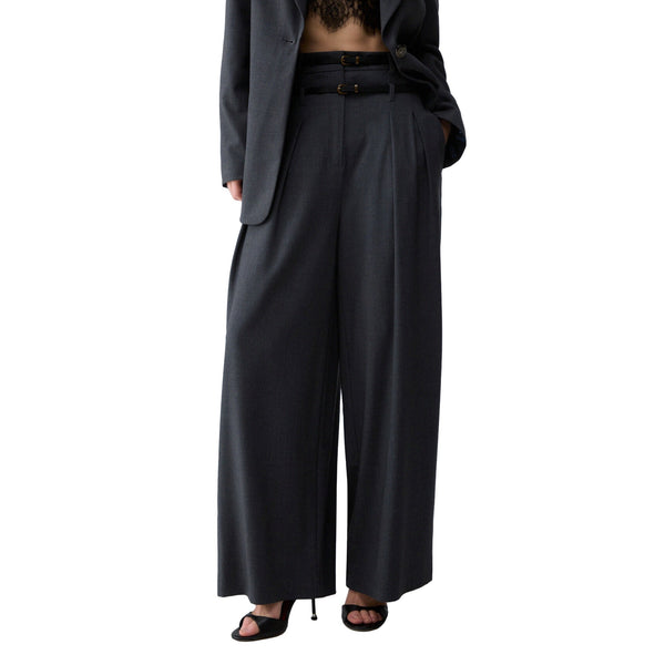 Pantalone flare Donna in flanella grigio modella frontale