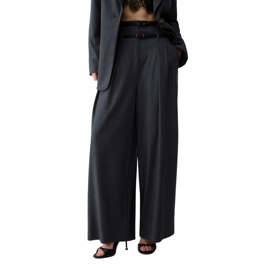 Pantalone flare Donna in flanella grigio modella frontale