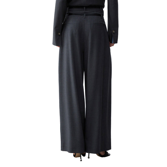 Pantalone flare Donna in flanella grigio modella retro