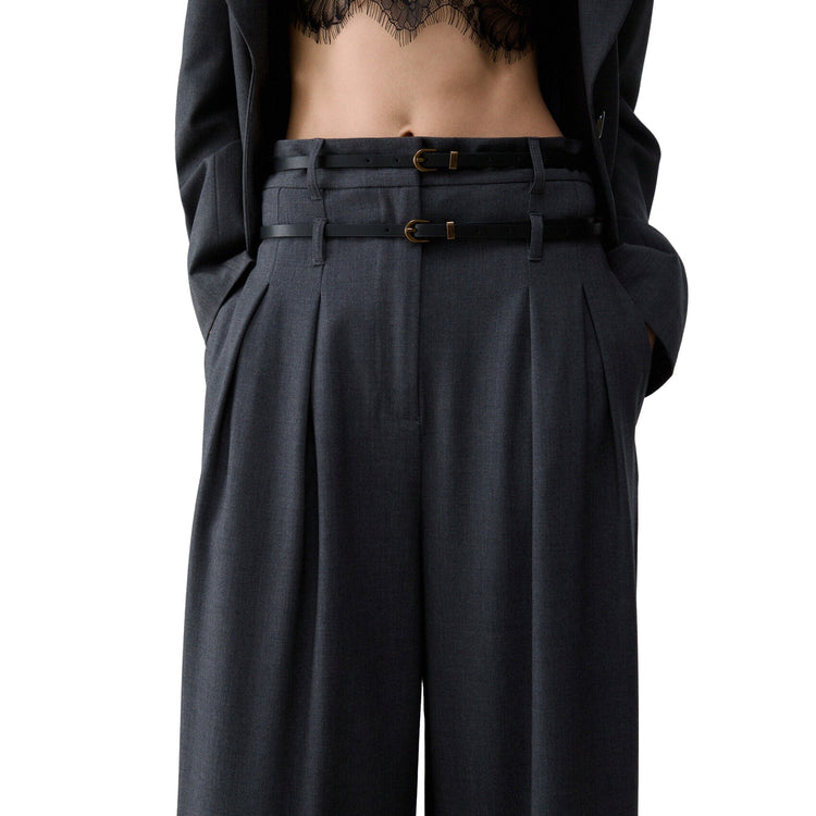 Pantalone flare Donna in flanella grigio dettaglio frontale
