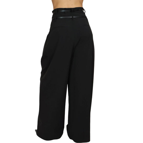 Pantalone nero Donna con cintura doppia, modella retro