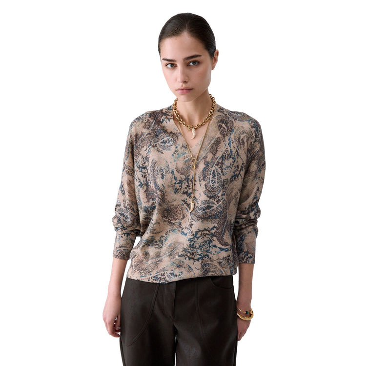 Maglia stampata Donna con scollo V modella frontale