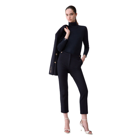 Pantalone Donna a sigaretta blu scuro modella frontale intera