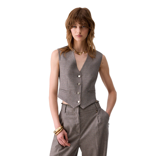 Gilet Donna in pied de poule modella frontale