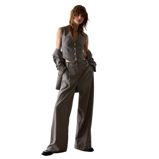 Gilet Donna in pied de poule modella intera frontale