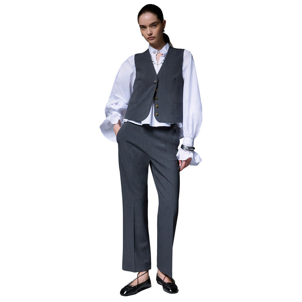 Pantalone elegante Donna in flanella Grigio, modella intera frontale