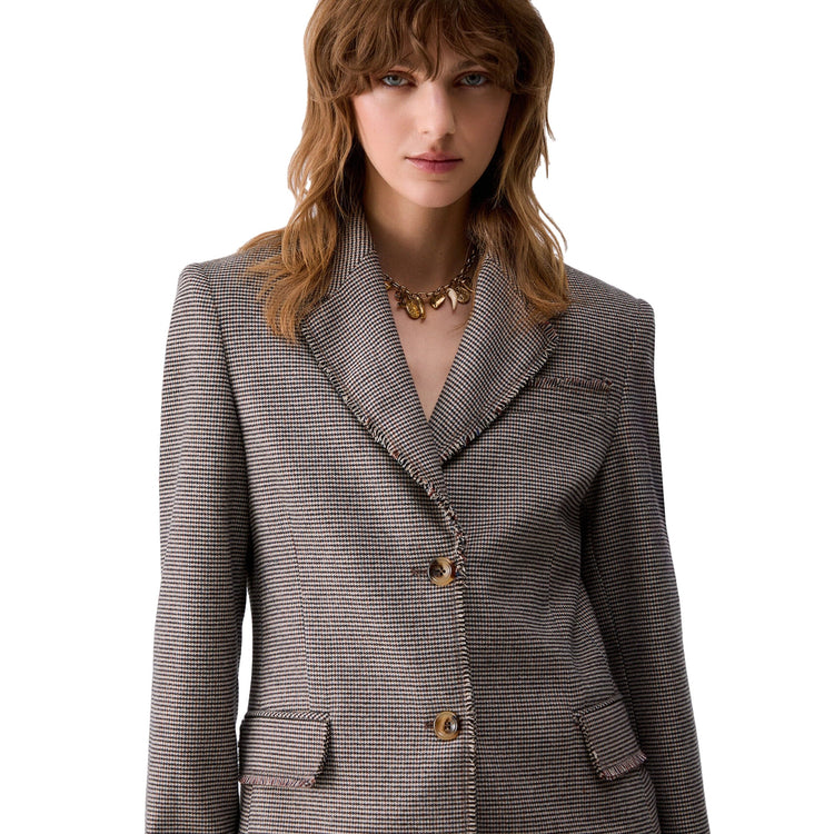 Blazer Donna in pied de poule modella frontale ravvicinata