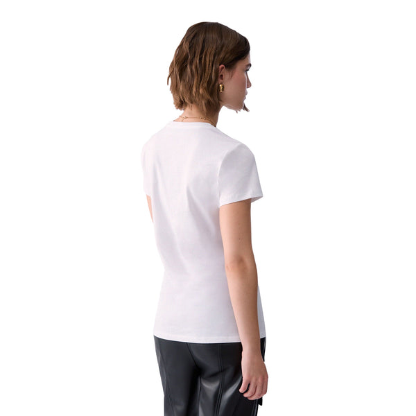 T-shirt Donna con logo e sfondo floreale modella retro