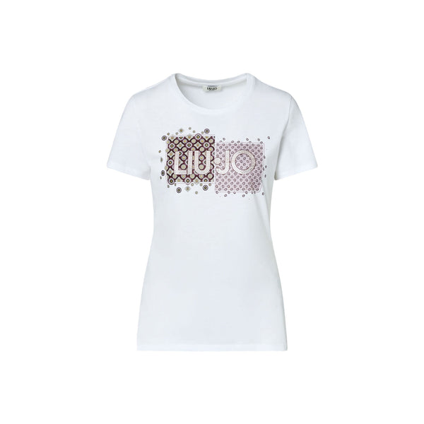 T-shirt Donna con logo su sfondo doppia fantasia