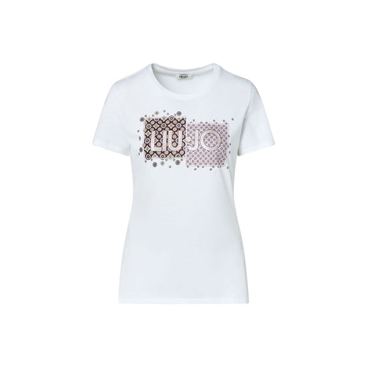 T-shirt Donna con logo su sfondo doppia fantasia