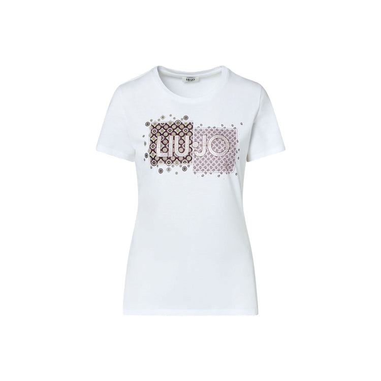 T-shirt Donna con logo su sfondo doppia fantasia