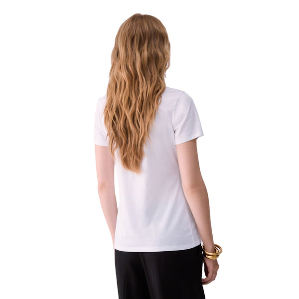 T-shirt Donna con logo su sfondo doppia fantasia modella retro
