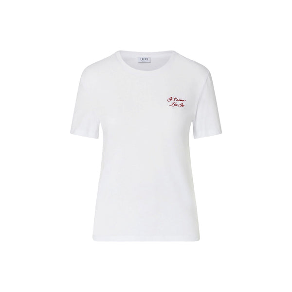 T-shirt bianca Donna con mini ricamo lettering