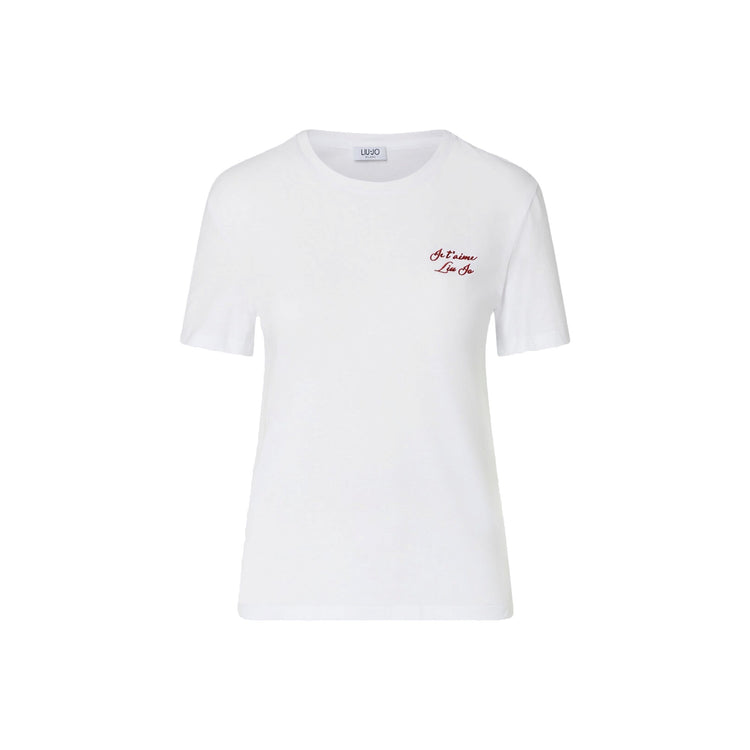 T-shirt bianca Donna con mini ricamo lettering