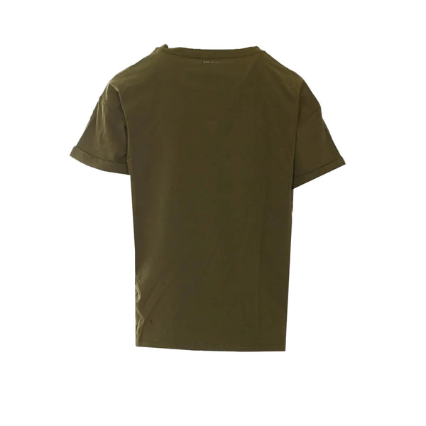 T-Shirt Donna, in verde militare, con scritte strass retro