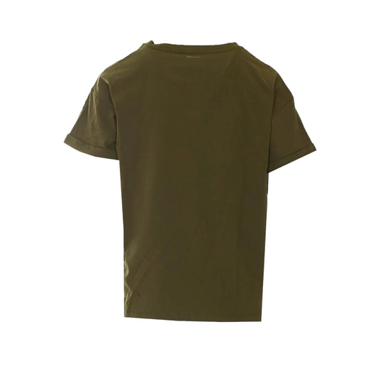 T-Shirt Donna, in verde militare, con scritte strass retro