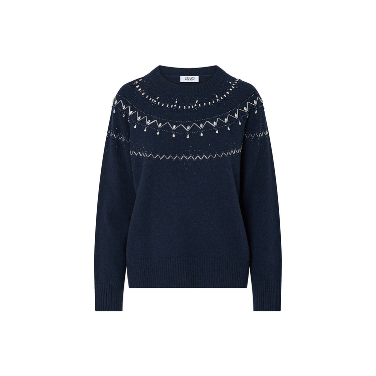 Maglione Donna con ricami gioiello Blu scuro