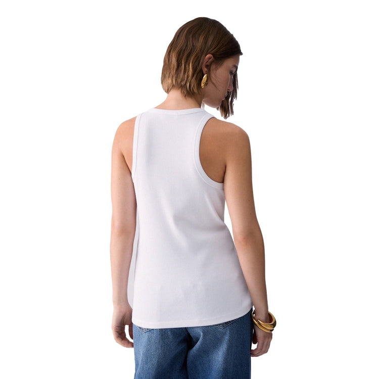 Canotta bianca Donna con logo triplo modella retro