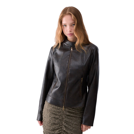 Giacca biker Donna in tessuto spalmato modella frontale