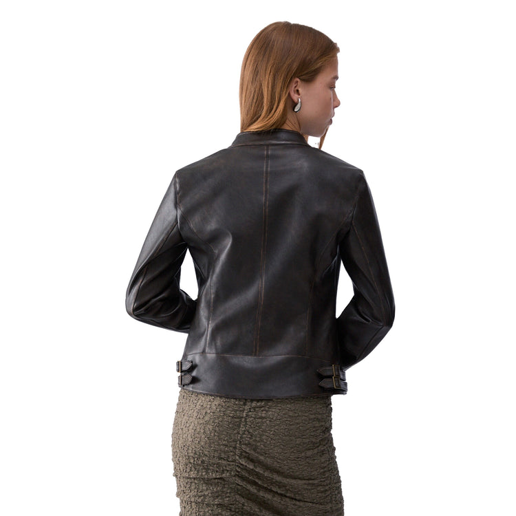 Giacca biker Donna in tessuto spalmato modella retro
