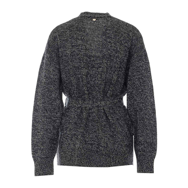 Cardigan Donna effetto mélange grigio retro