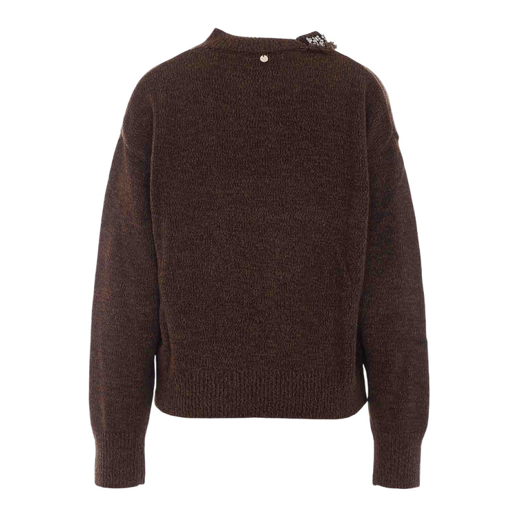 Maglione Donna con applicazione gioiello, colore marrone, retro