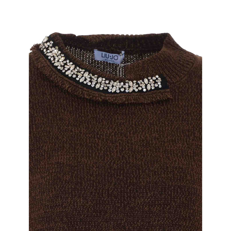 Maglione Donna con applicazione gioiello, colore marrone dettaglio