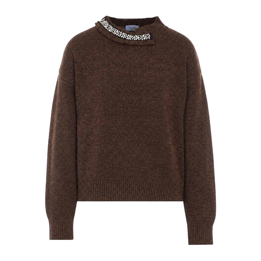 Maglione Donna con applicazione gioiello, colore marrone