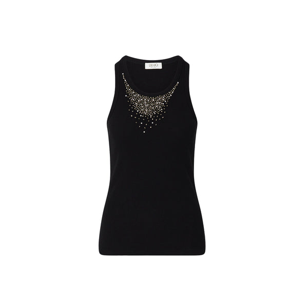 Top nero Donna con strass sullo scollo