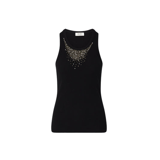 Top nero Donna con strass sullo scollo
