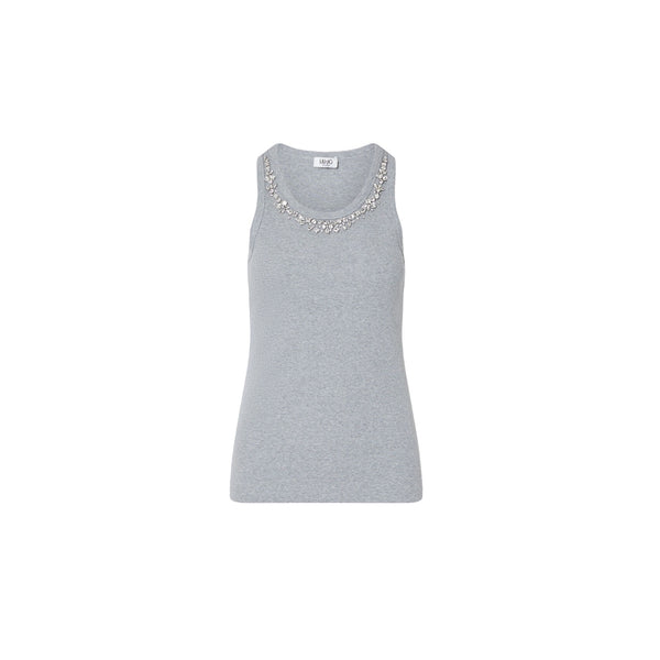 Top grigio Donna con gioielli su scollo