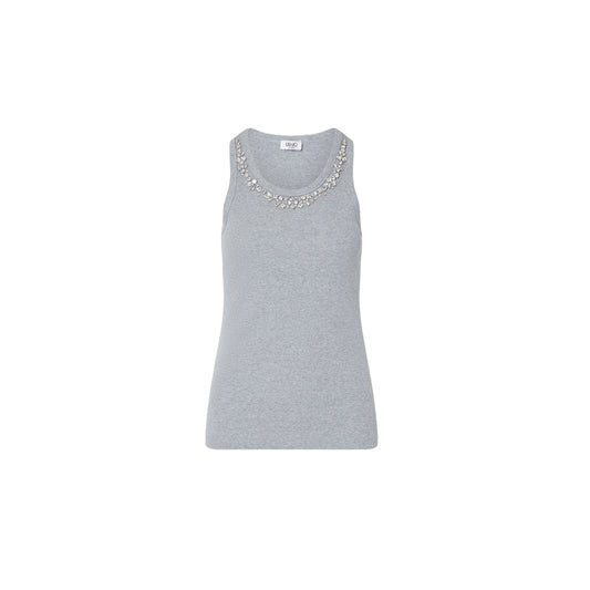 Top grigio Donna con gioielli su scollo