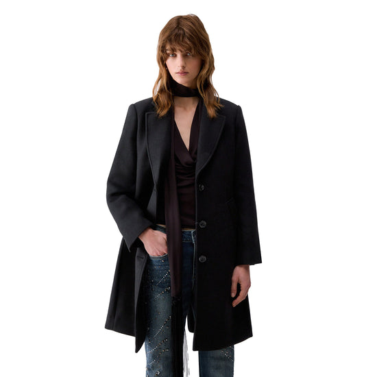 Cappotto midi Donna con bottoni Nero, modella frontale