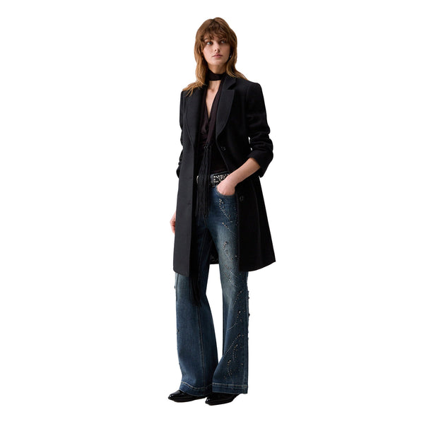 Cappotto midi Donna con bottoni Nero, modella intera frontale