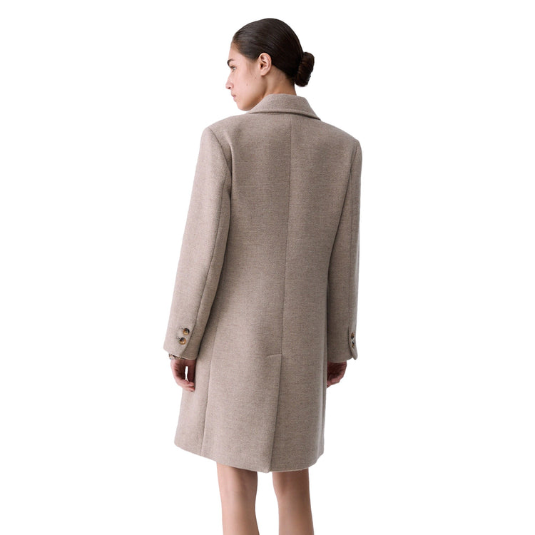 Cappotto midi Donna con bottoni Beige, modella retro