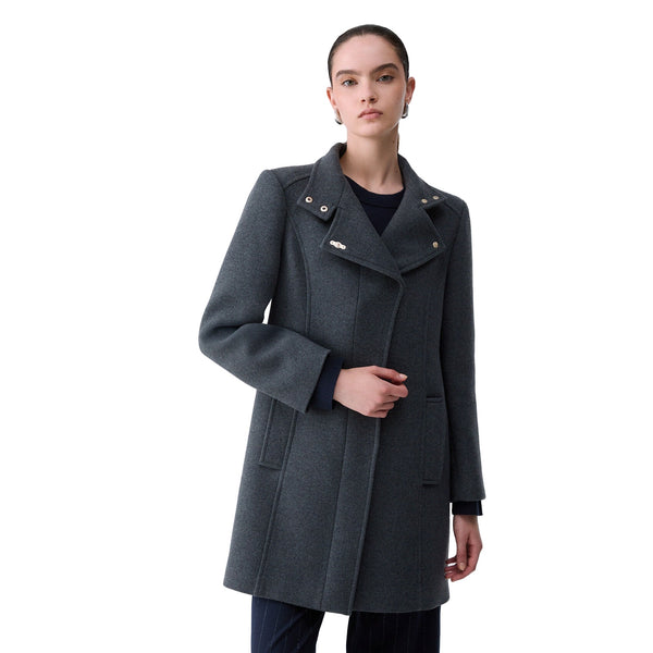 Cappotto midi Donna in panno grigio,  modella frontale
