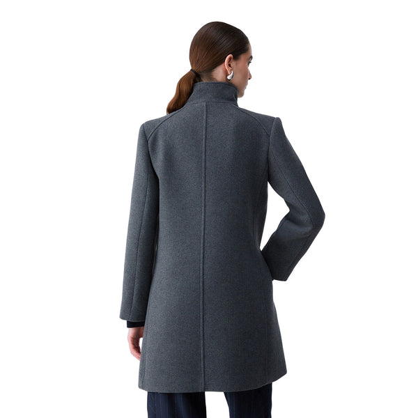 Cappotto midi Donna in panno grigio, modella retro