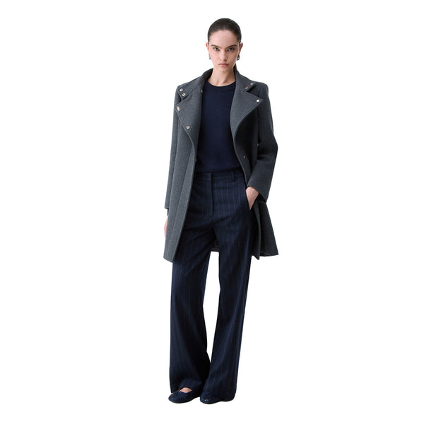 Cappotto midi Donna in panno grigio, modella intera frontale