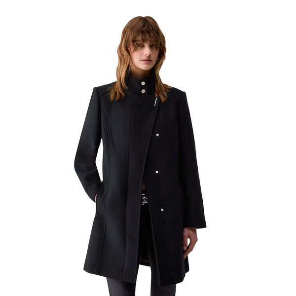 Cappotto midi Donna in panno nero, modella frontale