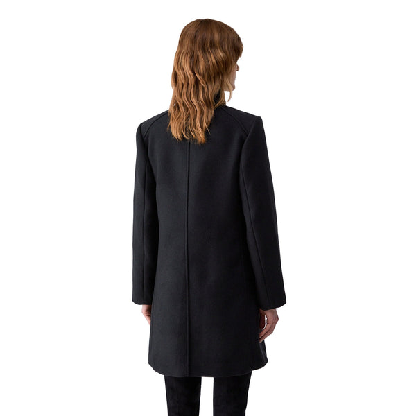 Cappotto midi Donna in panno nero, modella retro