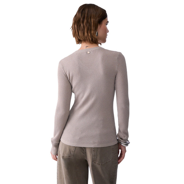 Maglia Donna con interventi lurex beige modella retro