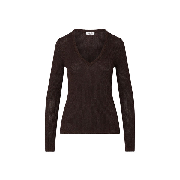 Maglia Donna con interventi lurex marrone