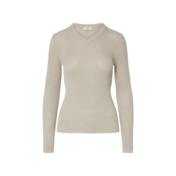 Maglia Donna con interventi lurex beige